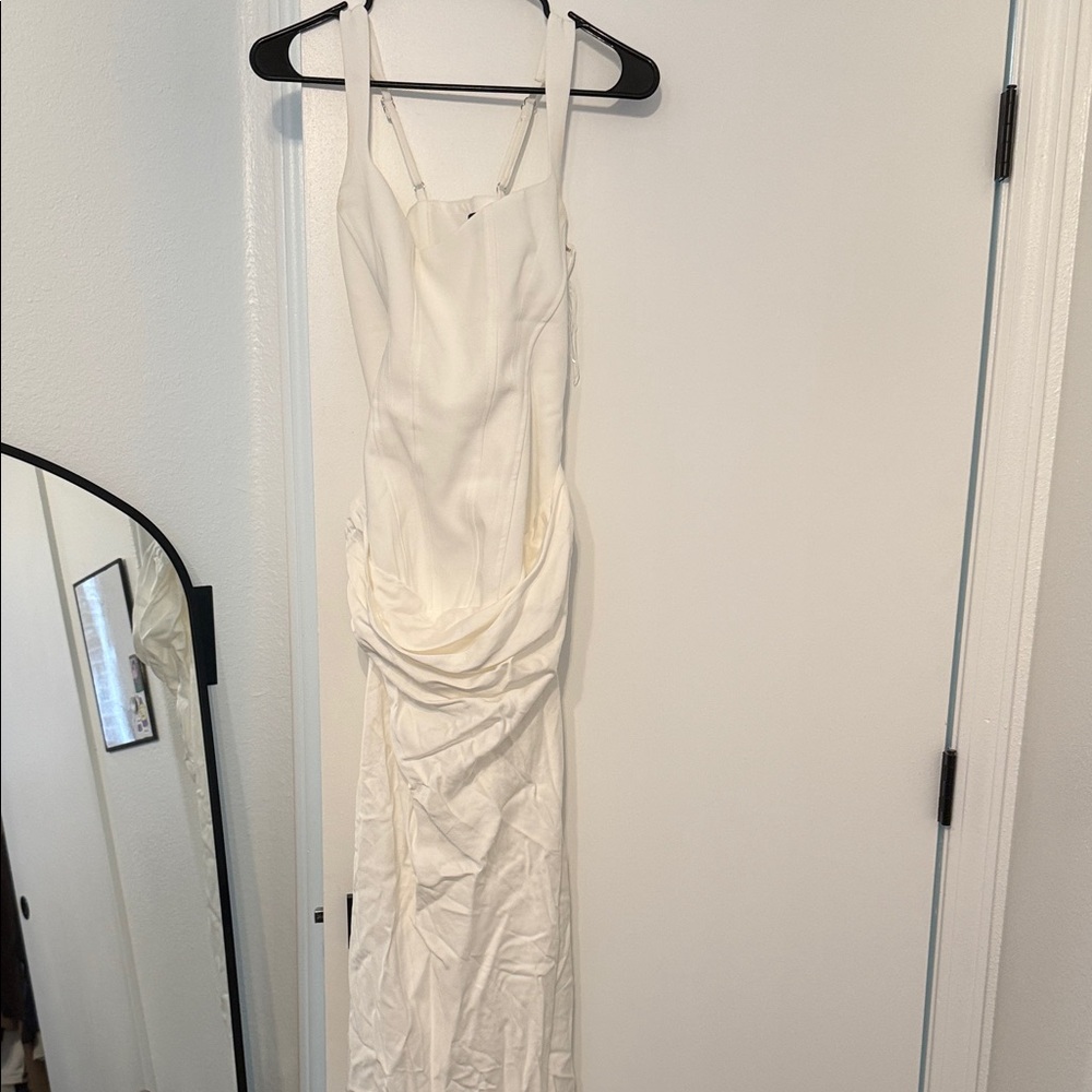 Ivory Strapless Draped Evening Gown